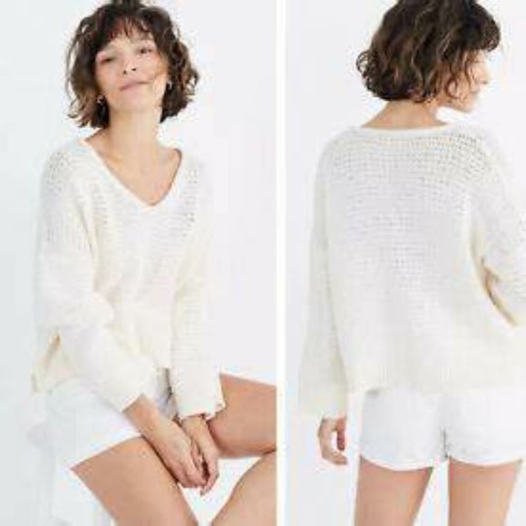 Madewell Sweaters - MADEWELL Breezeway Sweater, White 100% Cotton Long Sleeve Knit Casual Boho, M